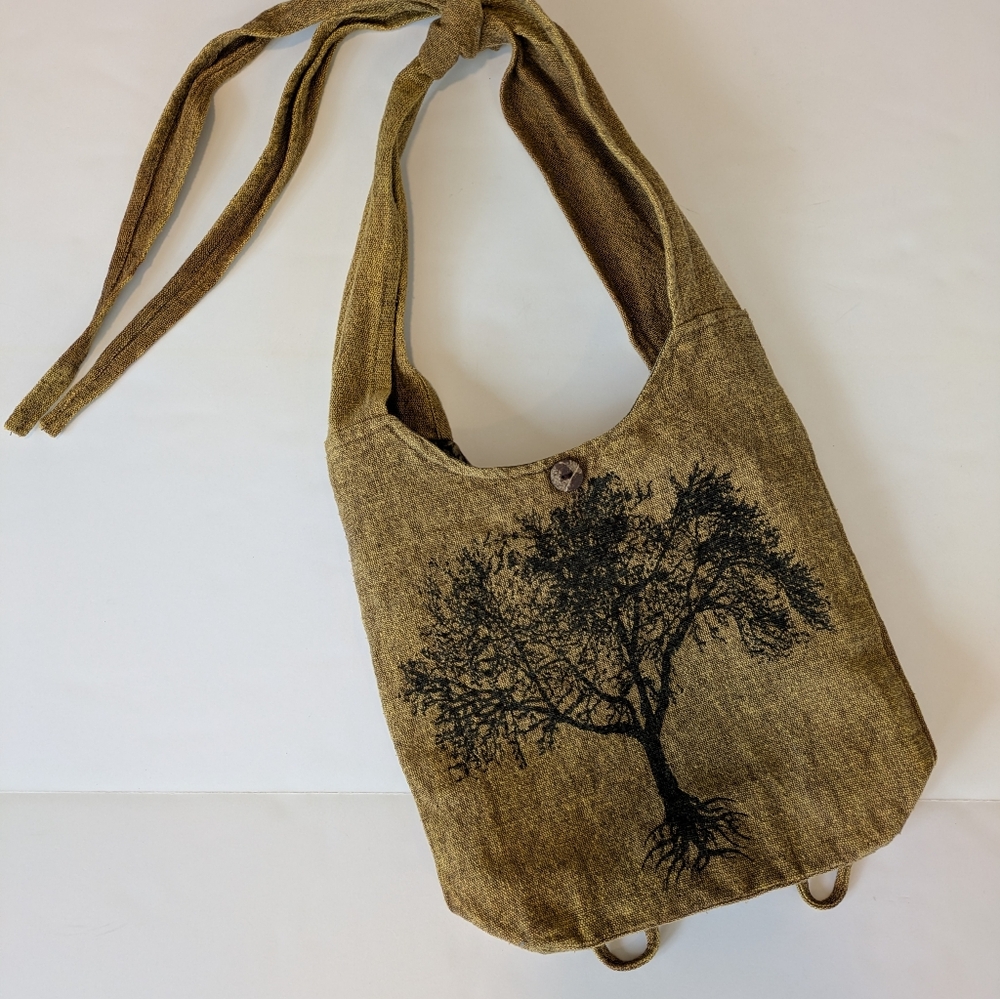 Boho Tree Print Earth David Bag in Olive Brown